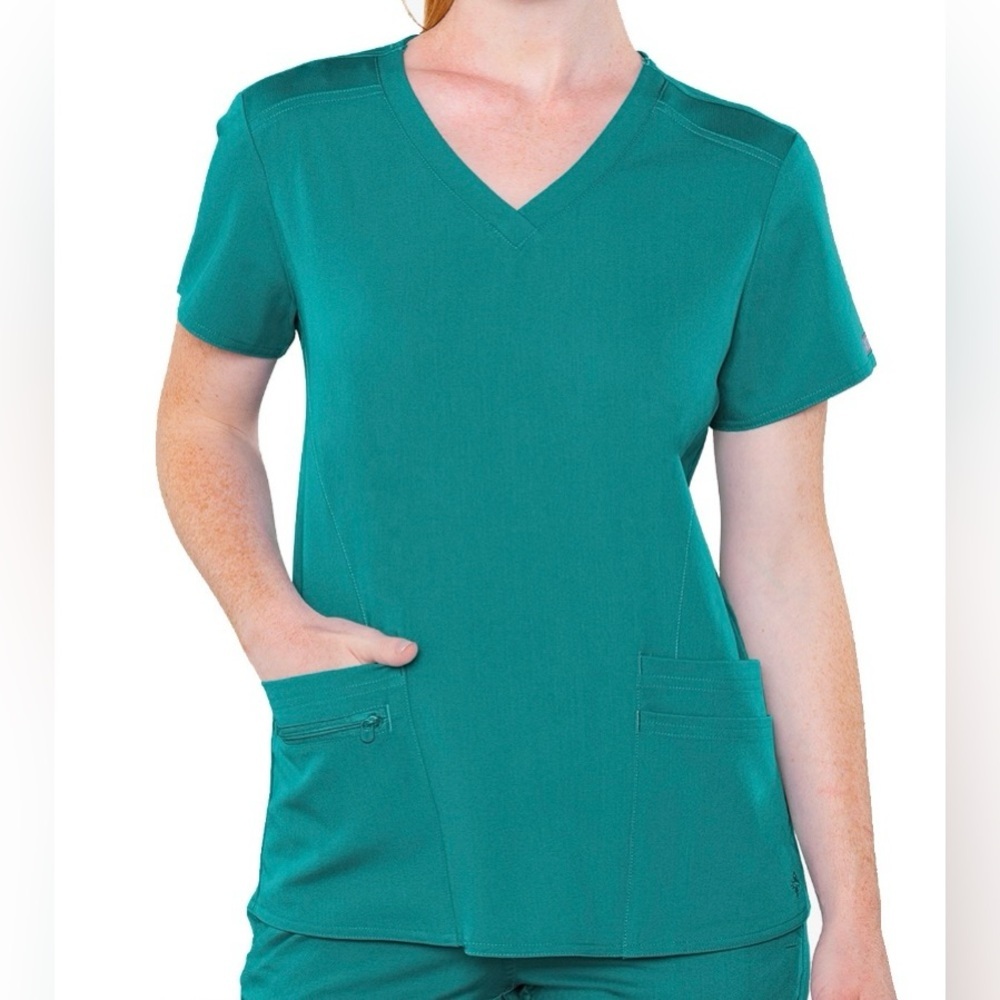Hunter Green MedCouture Touch Size Large Scrub Top w/ Front Pockets